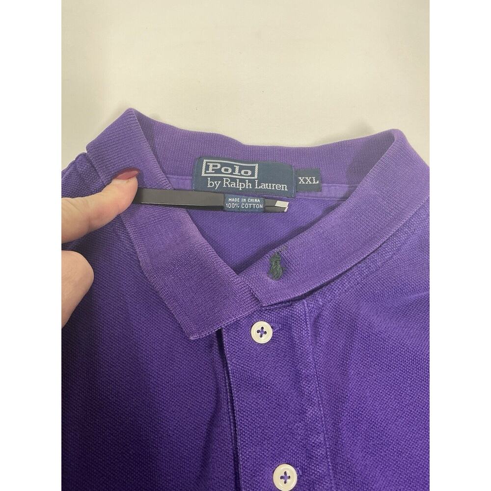 Polo Ralph Lauren Classic Fit Mesh L/S Polo Shirt Purple 2XL - Pony On Collar
